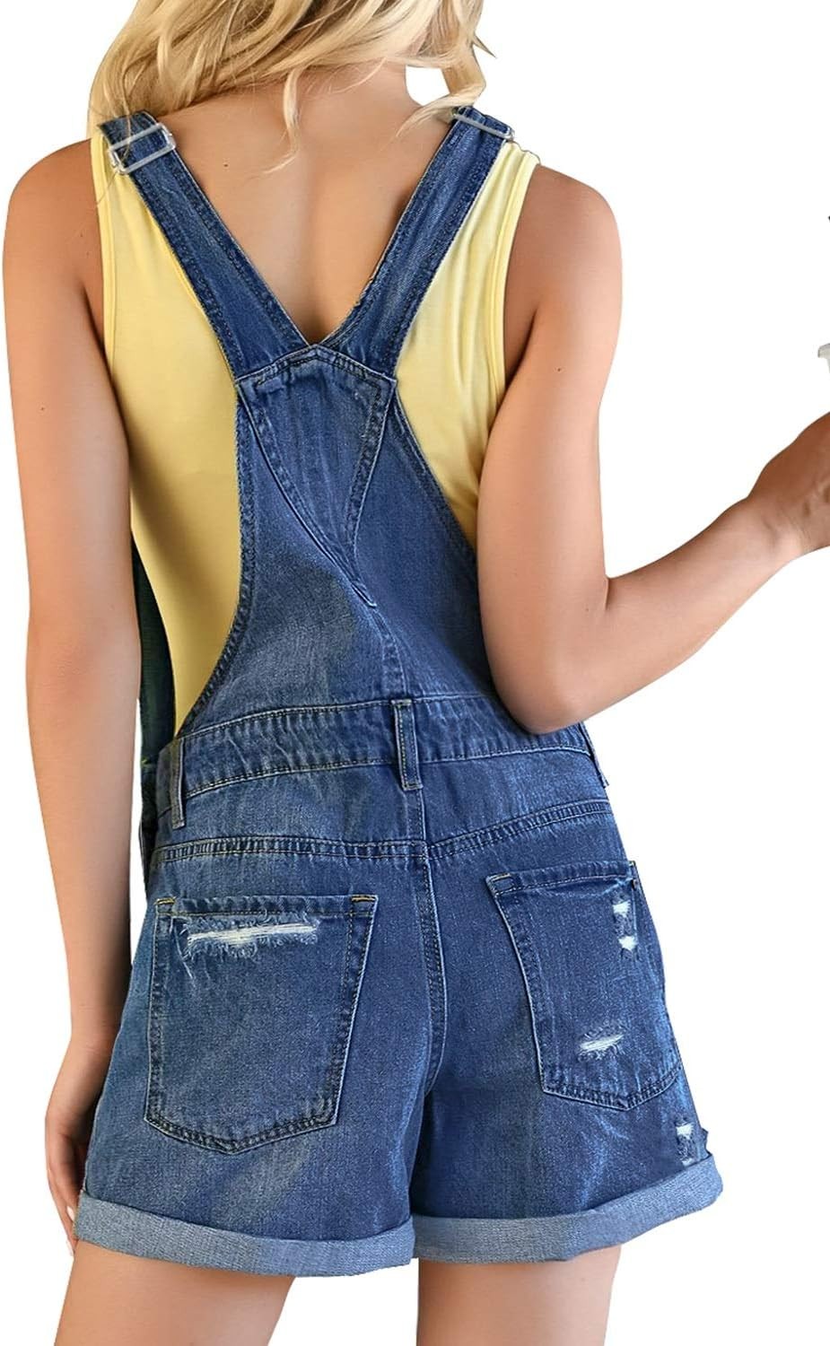 Women??s Ripped Adjustable Denim Romper Bib Overall Shorts Vintage Y2K Style