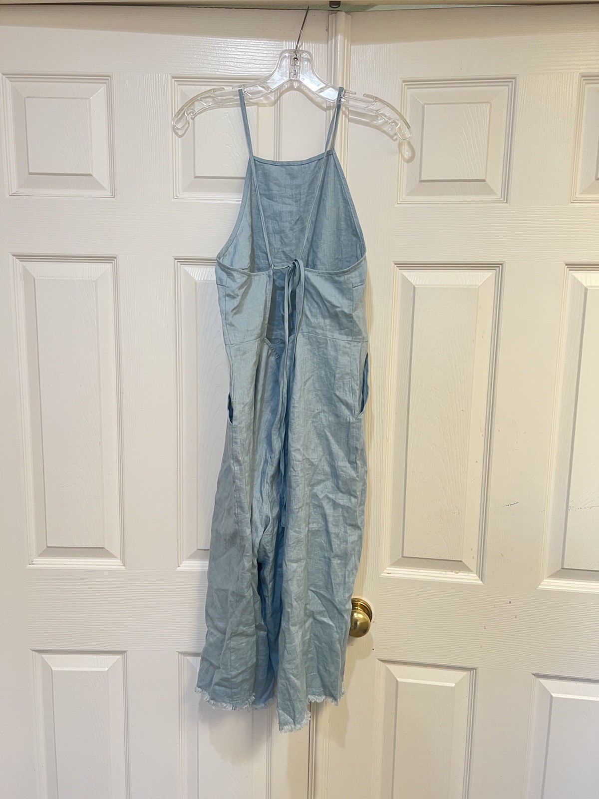 Reset blue adjustable open back culotte jumpsuit pockets summer beach medium