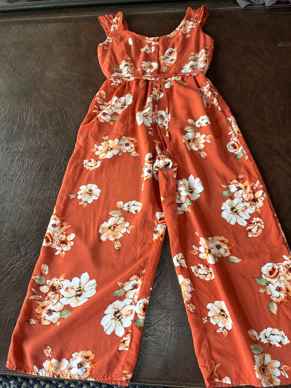 Size S BOG Collective Jumpsuit Burnt Orange Floral Wide Leg