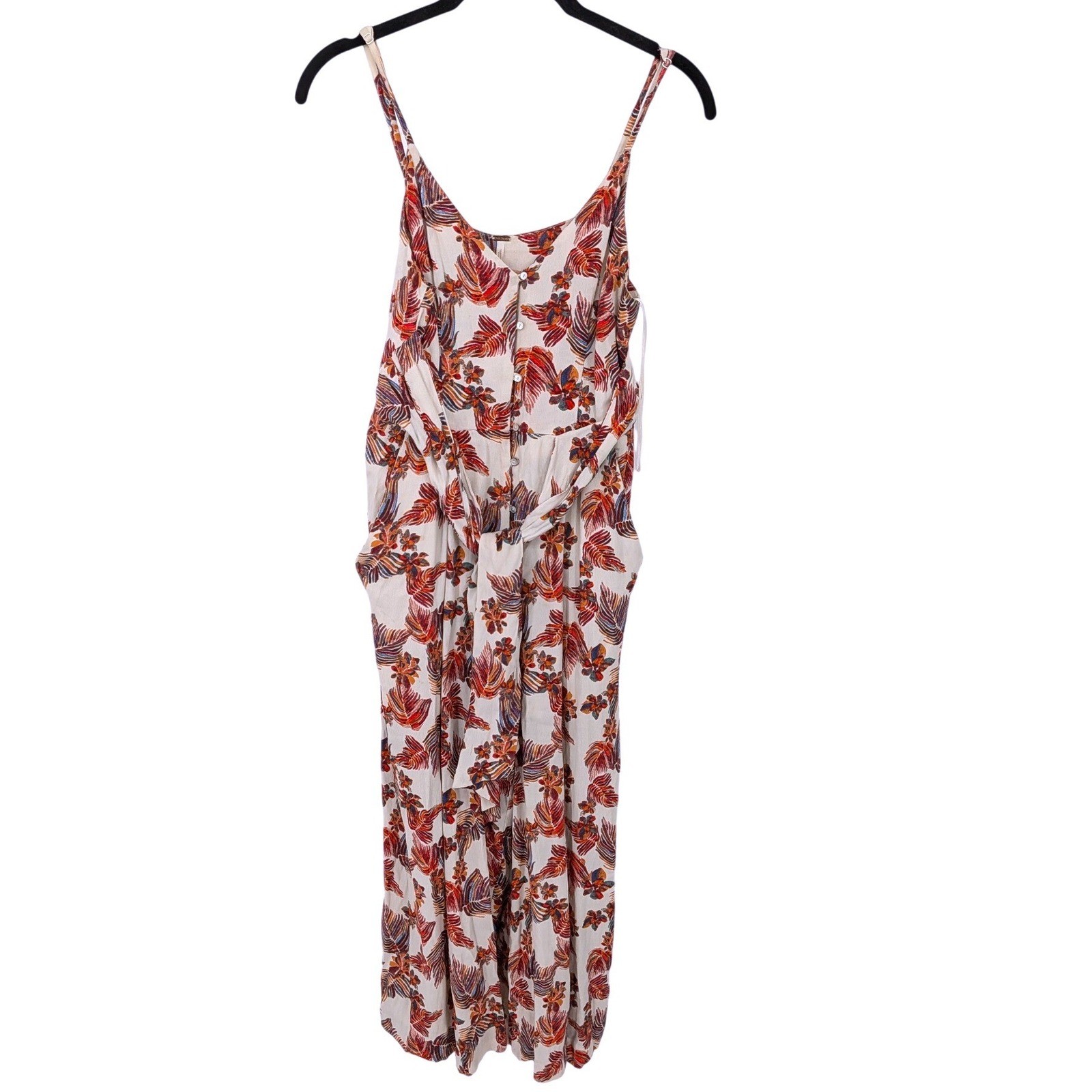 Free People Jumpsuit Women 0 Cream Floral Sleeveless Wide Leg Tie Back Boho