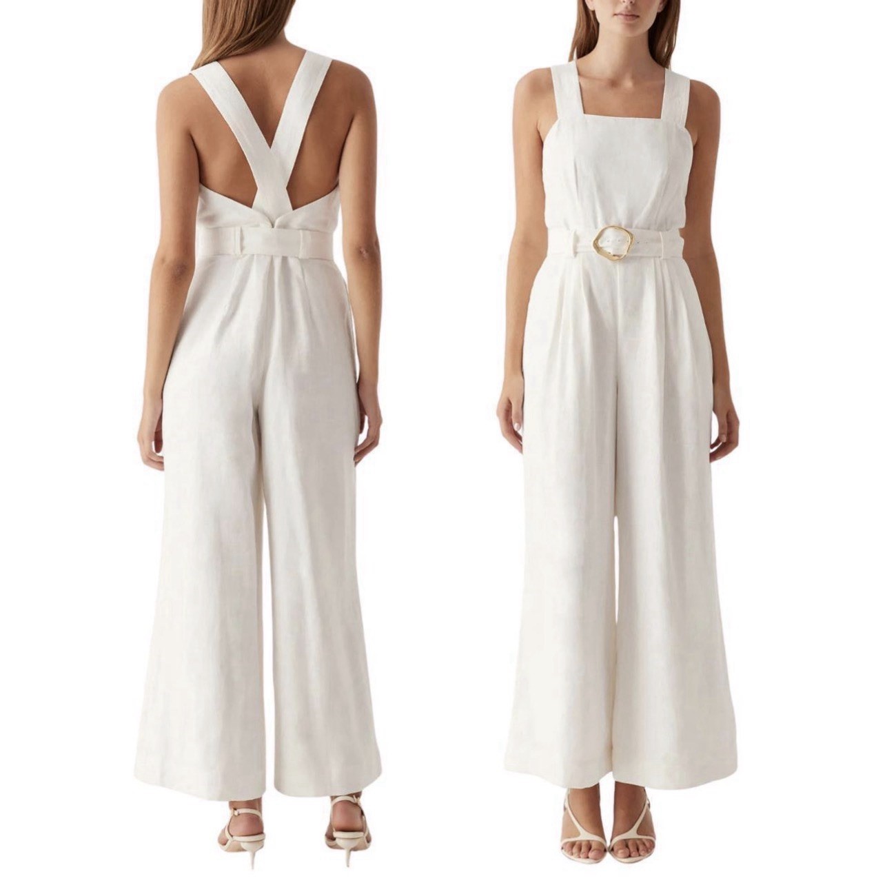 Aje Vista Cross Back Jumpsuit Size AU 14 US 10 NWT White Ivory Linen RRP $395