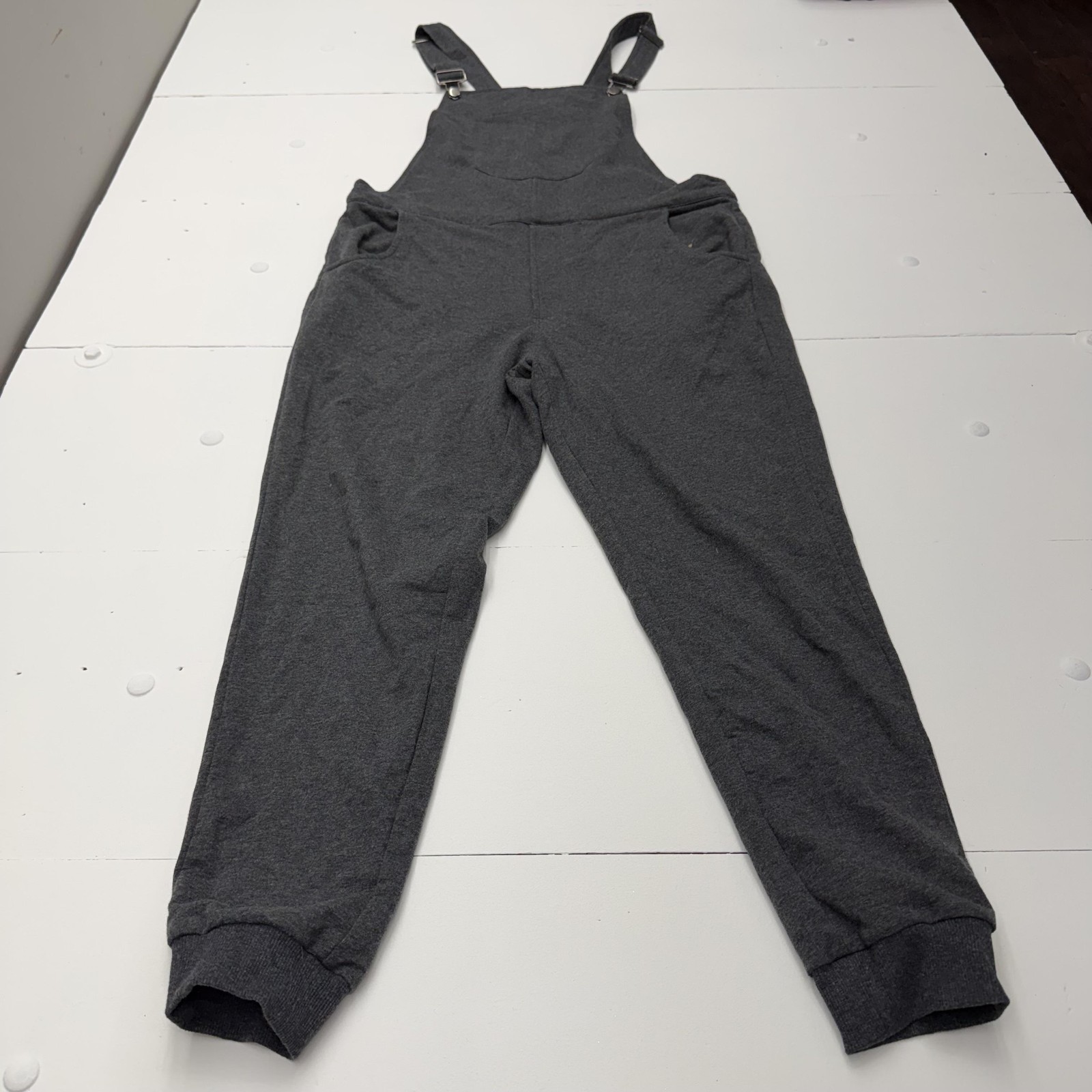 The Great Fantastic Overalls Womens M Gray Jersey Knit Adjustable Strap Pockets