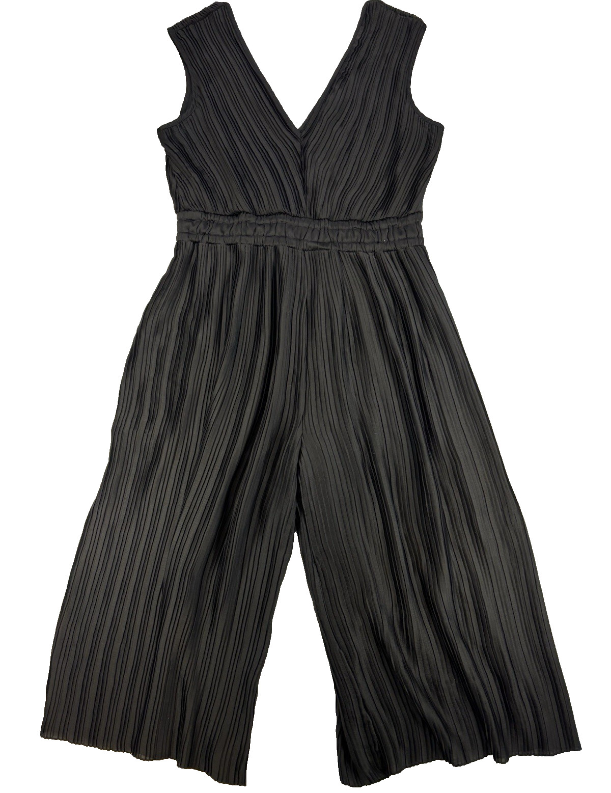 Romeo & Juliet Couture Womens XL Black Pleated Cropped Wide Leg Flowy Jumpsuit