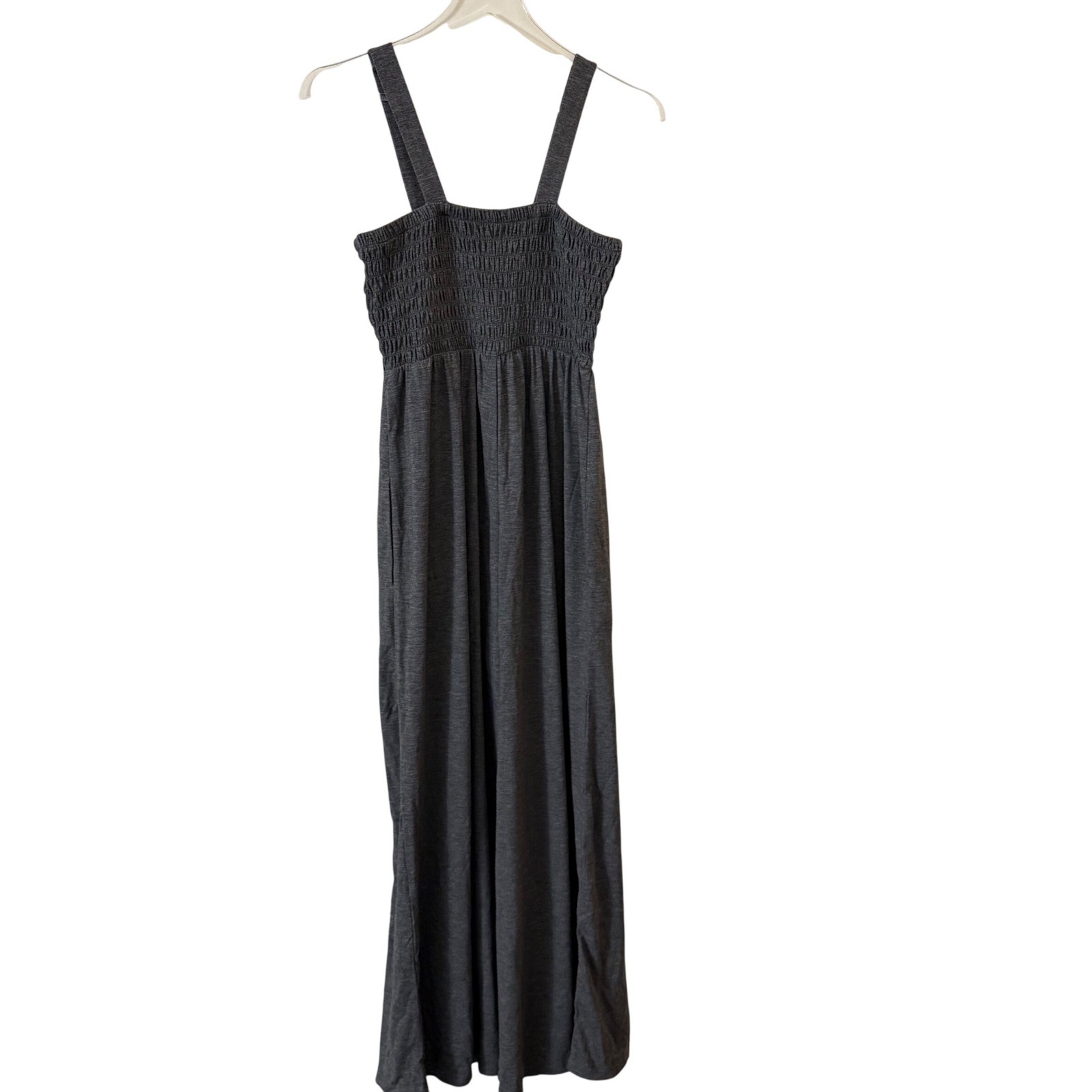 Charcoal Gray Smocked Wide Leg Jumpsuit with Pockets Sleeveless Gray small NWT