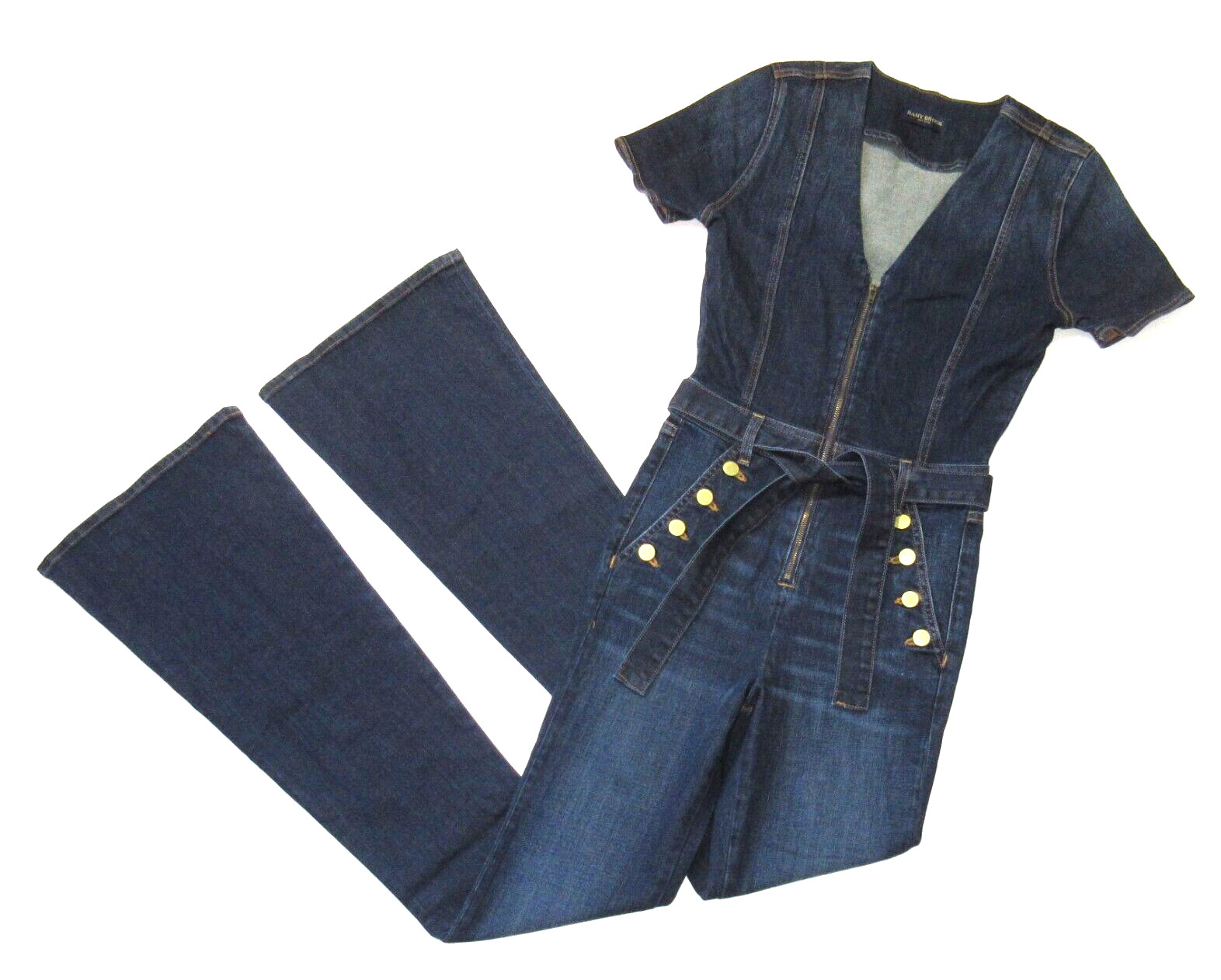 NWT Ramy Brook Helena Jumpsuit in Dark Rinse Denim Jean Zip Coverall 24 x 36
