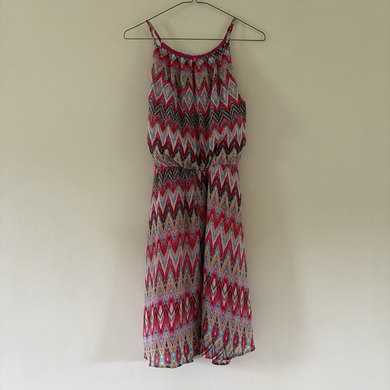 Tacera Women’s Multicolor Ikat Chiffon Halter Wide-Leg Ruffle Jumpsuit S