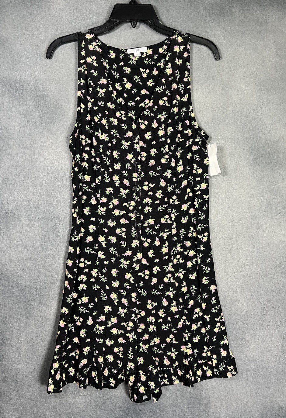 BP Nordstrom Black Floral 100% Rayon V Neck Romper Sleeveless Women Small