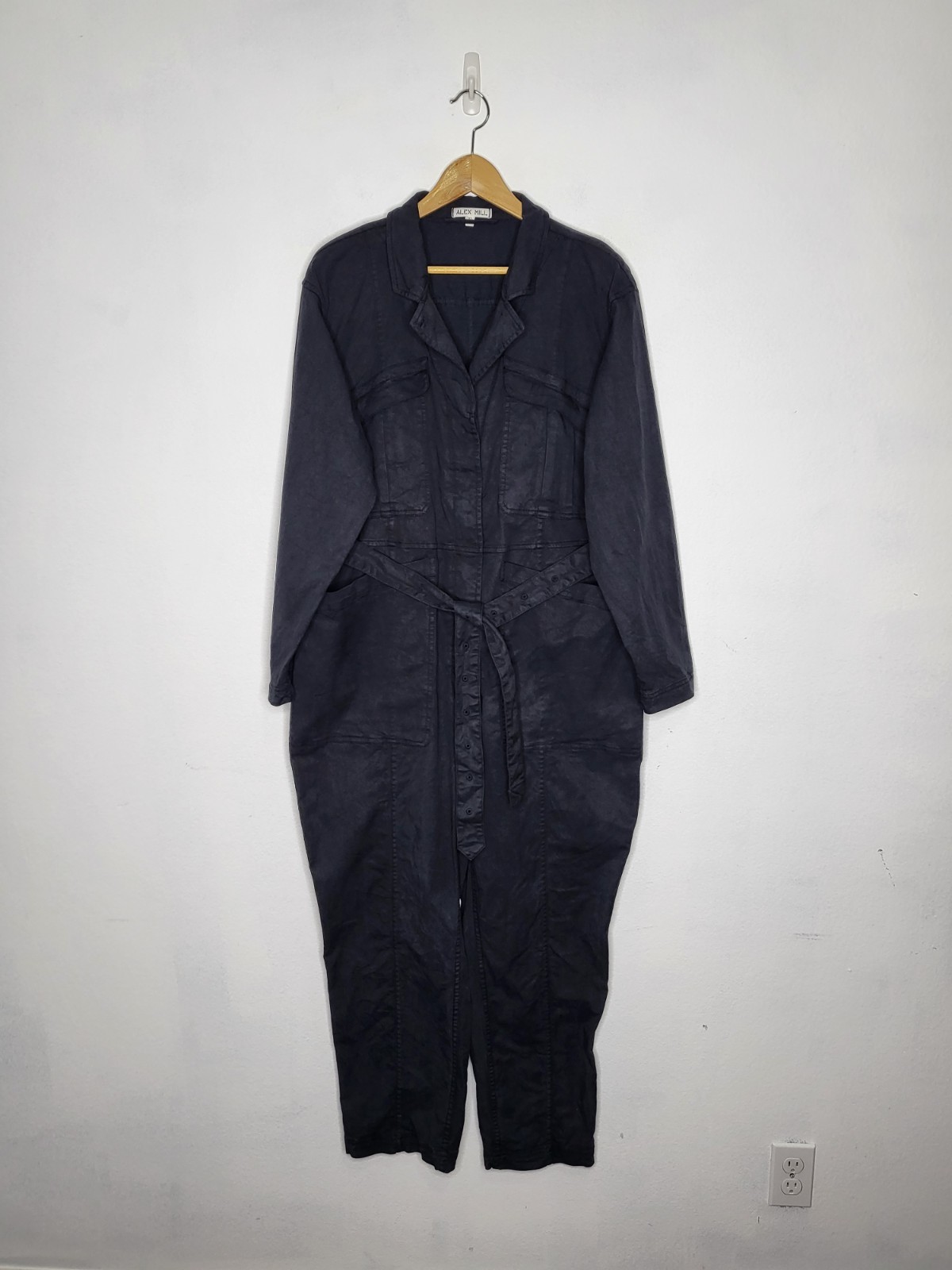ALEX MILL Expedition Jumpsuit Women’s Size XL Long Sleeve Tie Waist Washed Twill