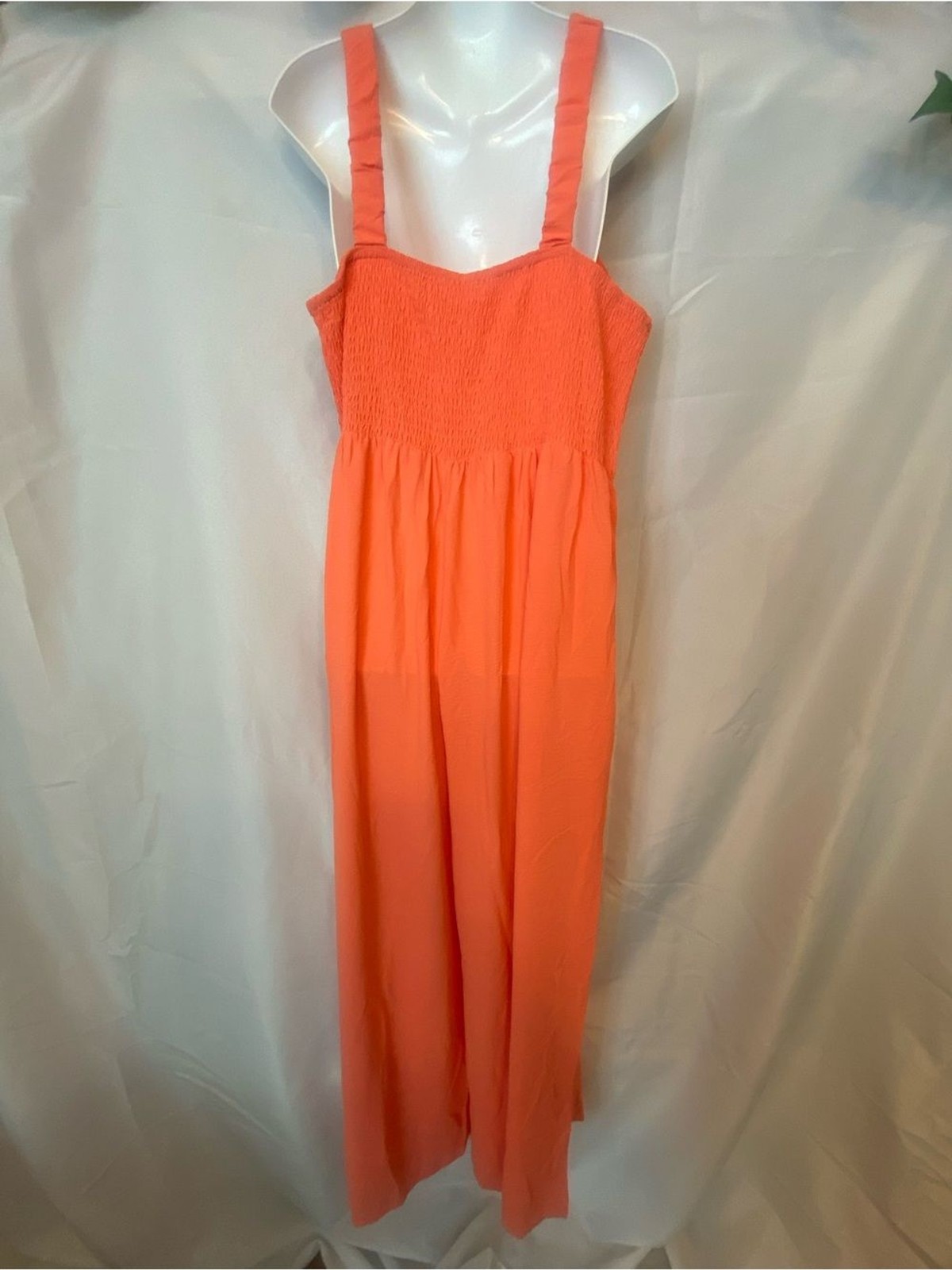 NWOT Amazon Coral Orange Smocked Top Wide Leg Jumpsuit Romper with Side Pockets