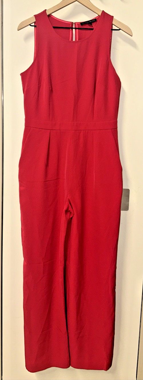 Boston Proper Women Size 8 Crew Neck Sleeveless Jumpsuit Fuchsia Pink Resortwear