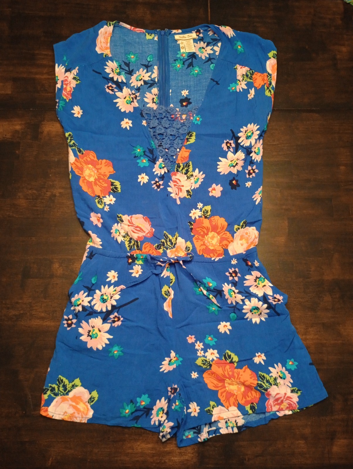 Matilda Jane Womens Out About Blue Floral Pockets Romper Hello Lovely Small
