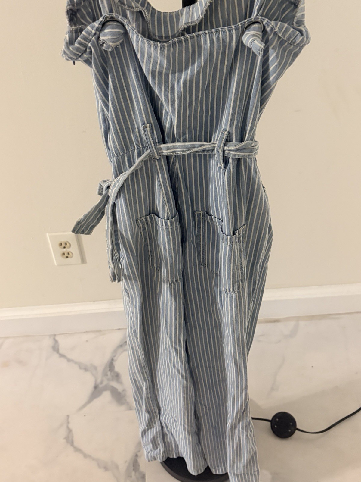 Rewash Blue/White Striped Sleeveless Belted Jumpsuit w/ Pockets Size S
