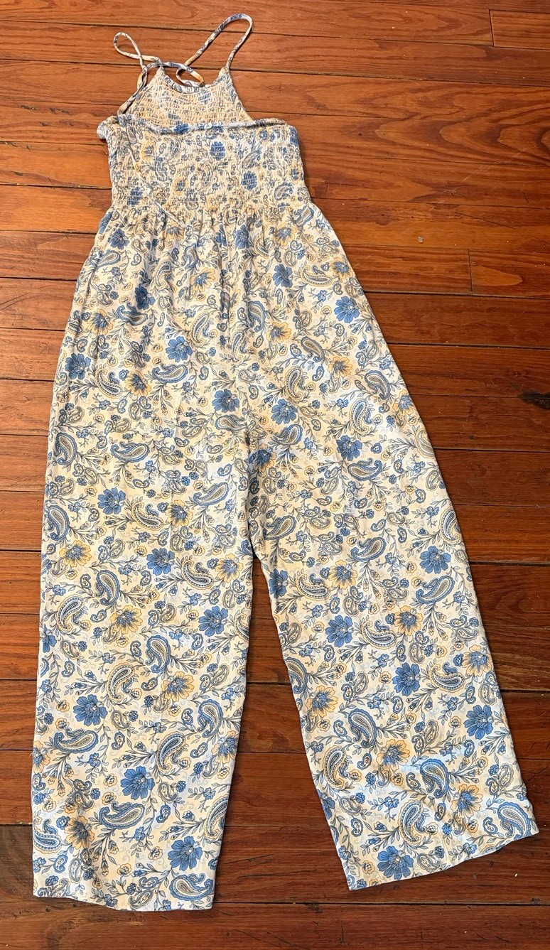 Patrons Of Peace Jumpsuit S Floral Blue Yellow Girlcore Boho Hippie Trendy Chic