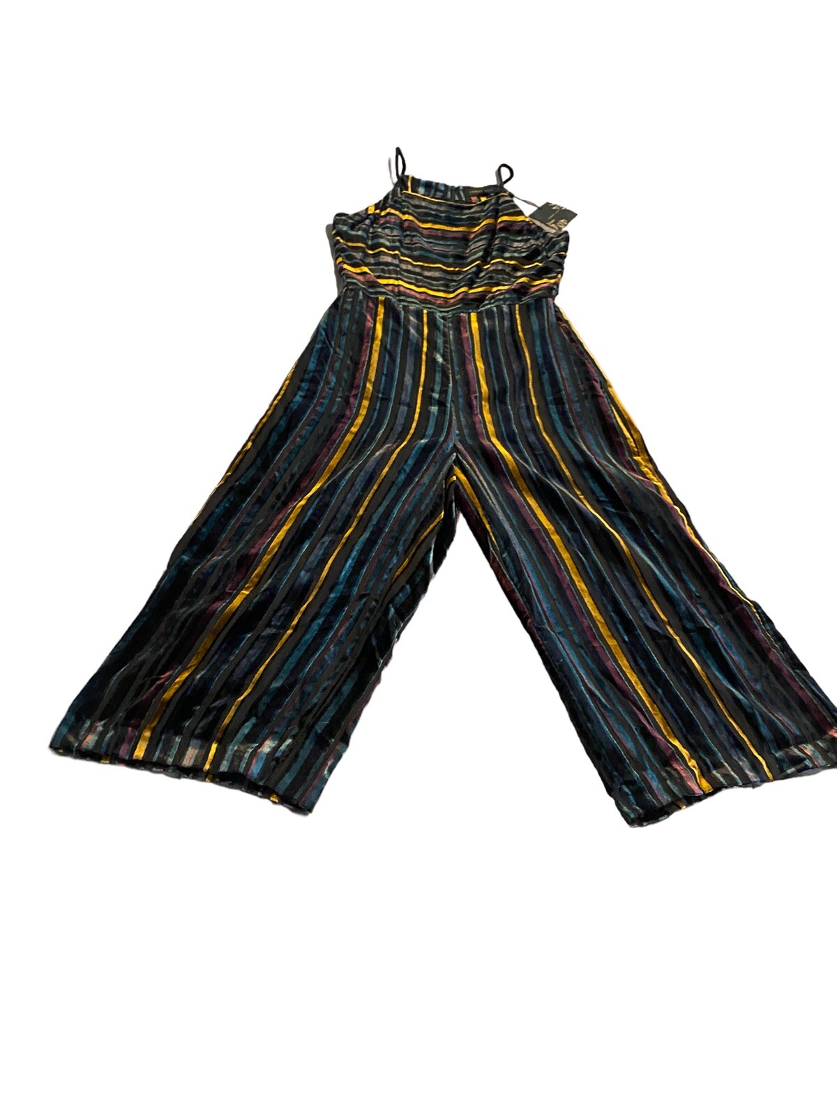 Forest Lily Women’s Size 4 Gold Black Cranberry Striped Velour Jumpsuit NWT