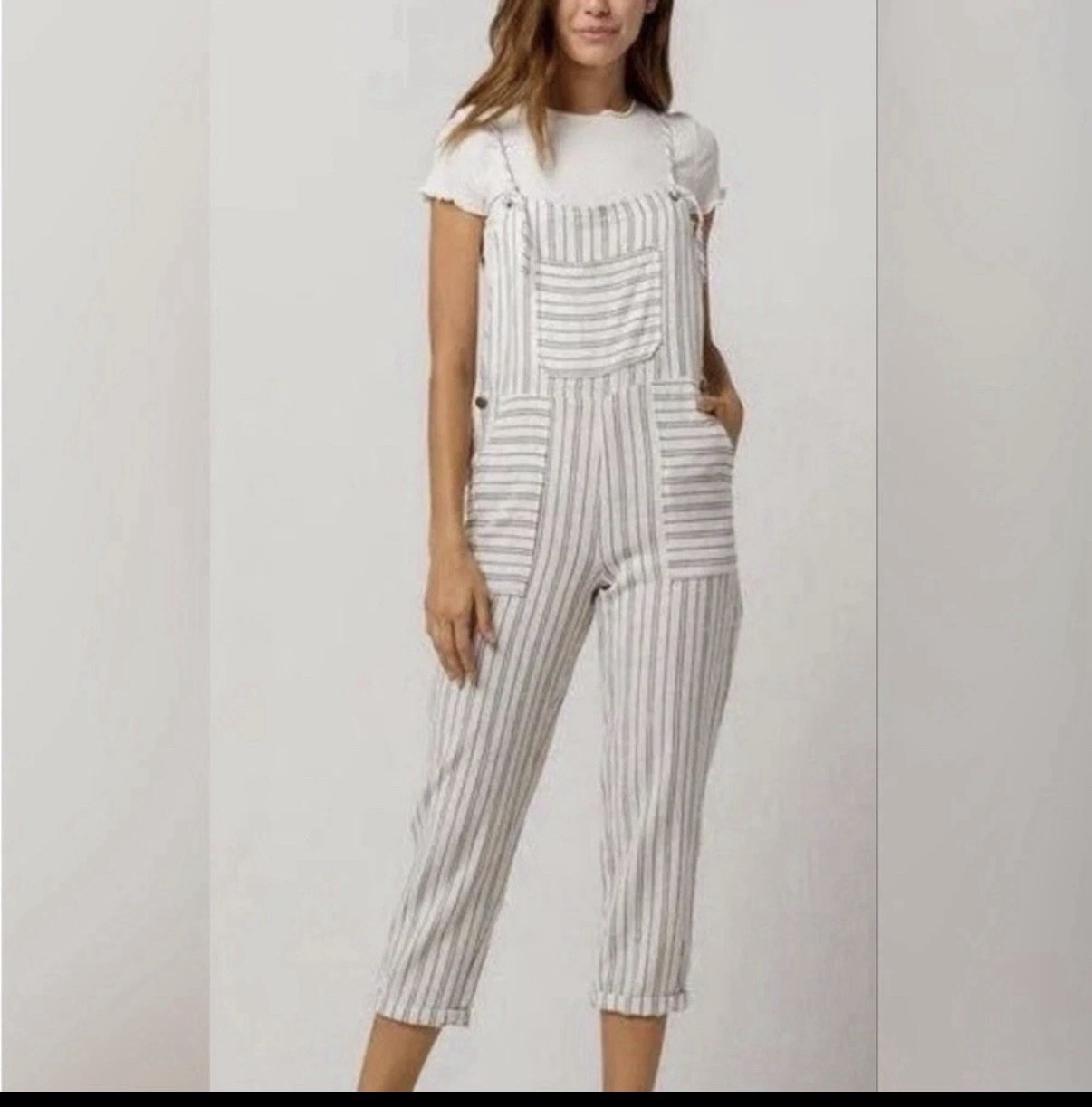 Patrons of Peace Womens Striped Cotton Overalls White With Black Boho Jumpsuit