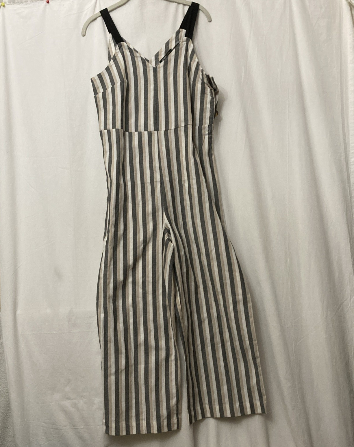 Robert Louis Multicolor Striped Linen Blend V-Neck Jumpsuit w/Side Buttons -SZ S