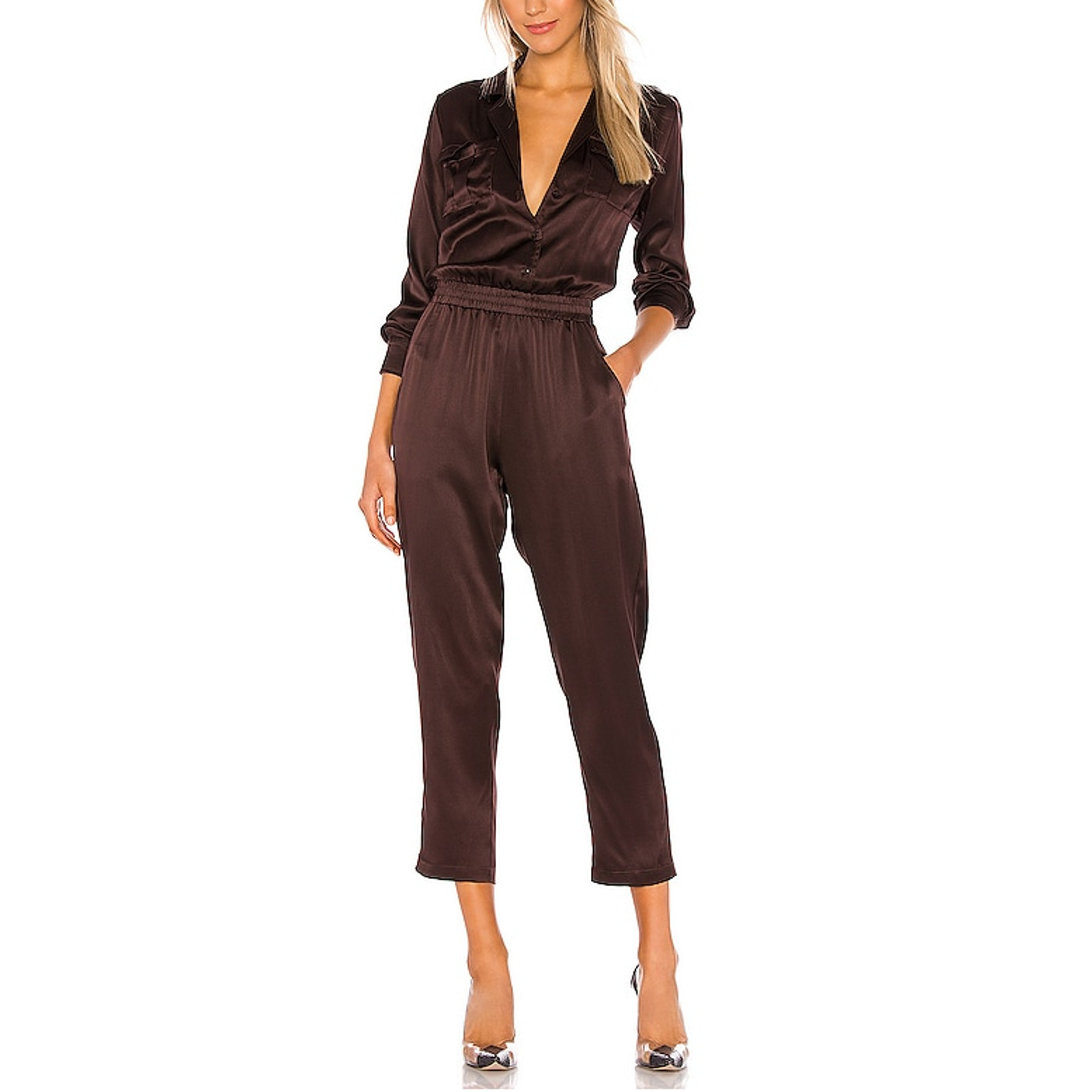 Amanda Uprichard Felix Long-Sleeve Jumpsuit S Cocoa