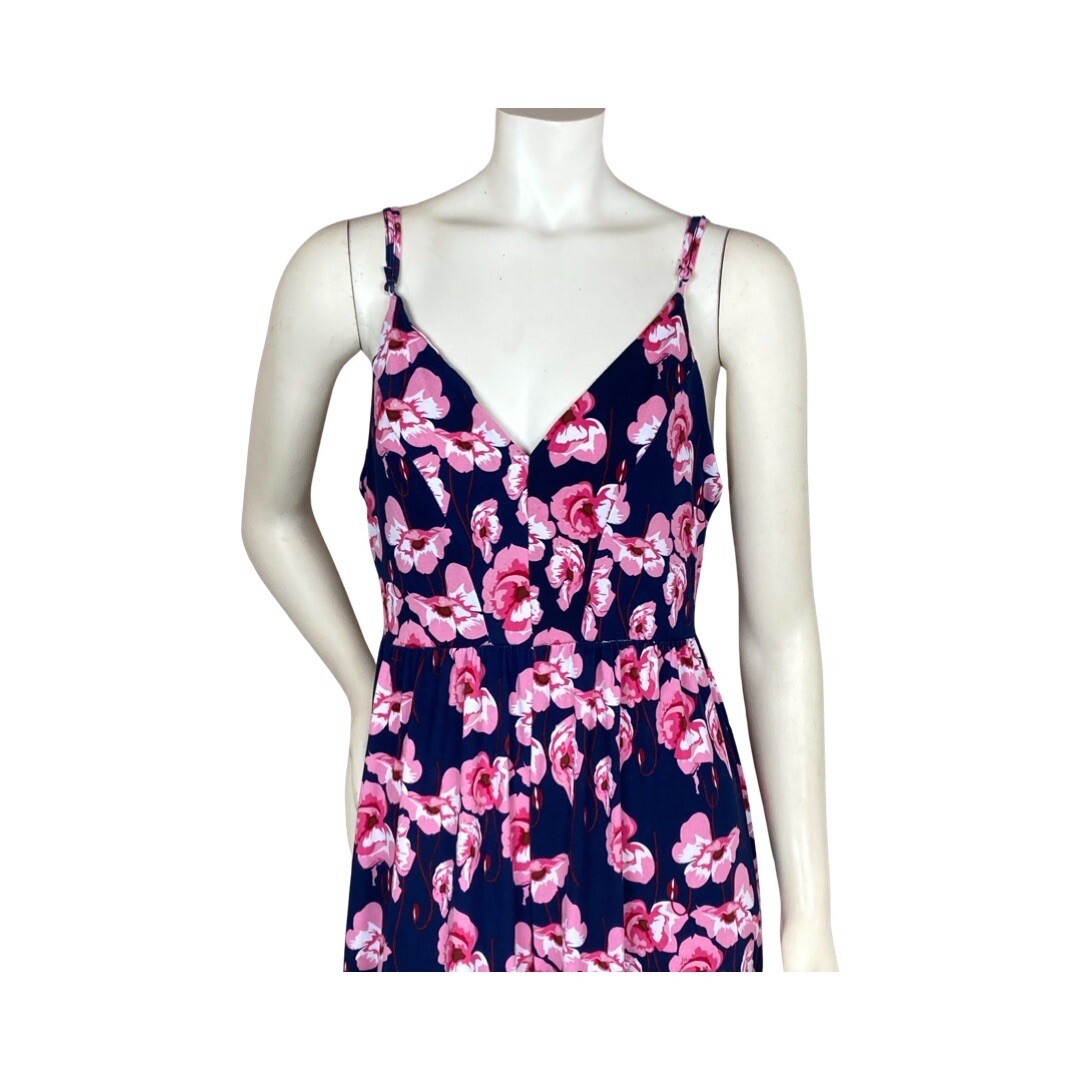 Poof New York Womens Floral Jumpsuit Blue With Pink Flowers Size L Style #223756