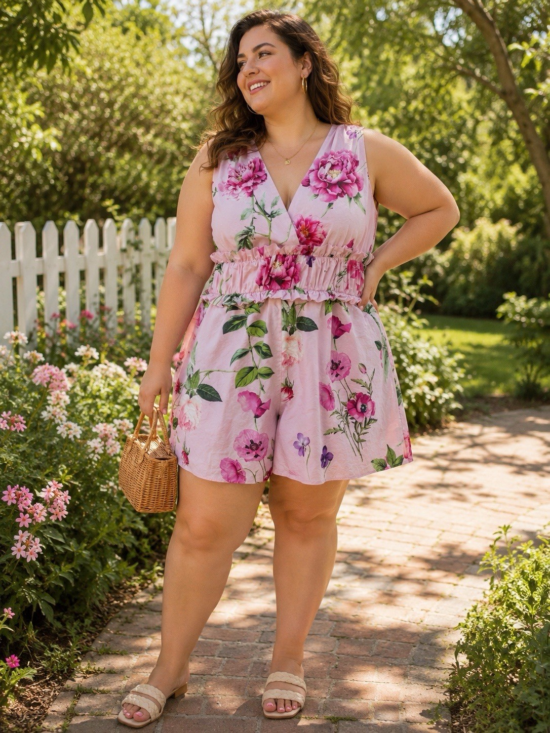 Express Pink Floral Sleeveless Romper XL Garden Party Cottagecore