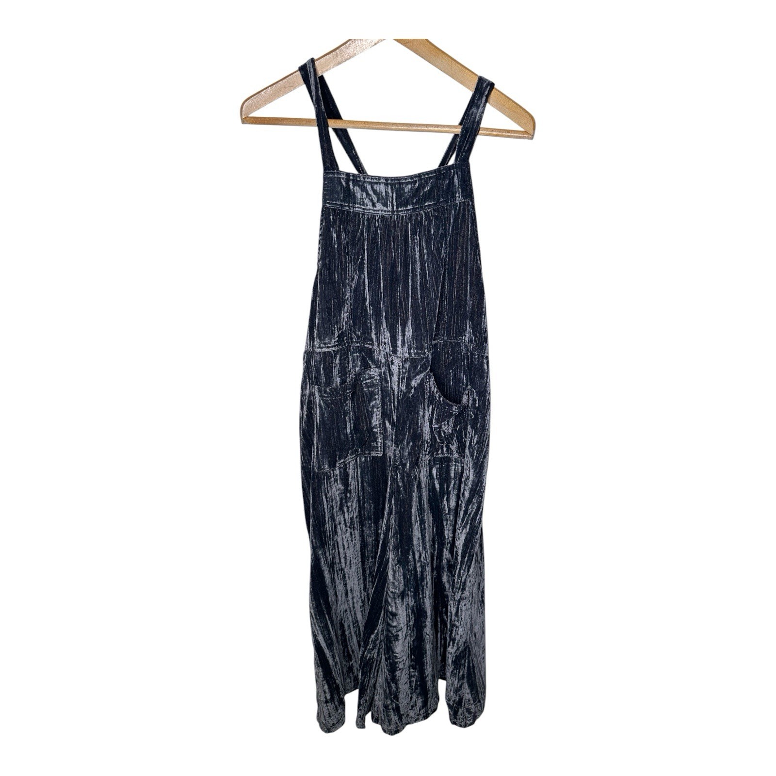 Natural Life Tie Velvet Overalls Charcoal Gray Size Small Wide Leg Boho