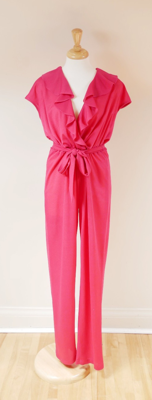 Vintage 1980s Sheer Fuchsia Belted Jumpsuit