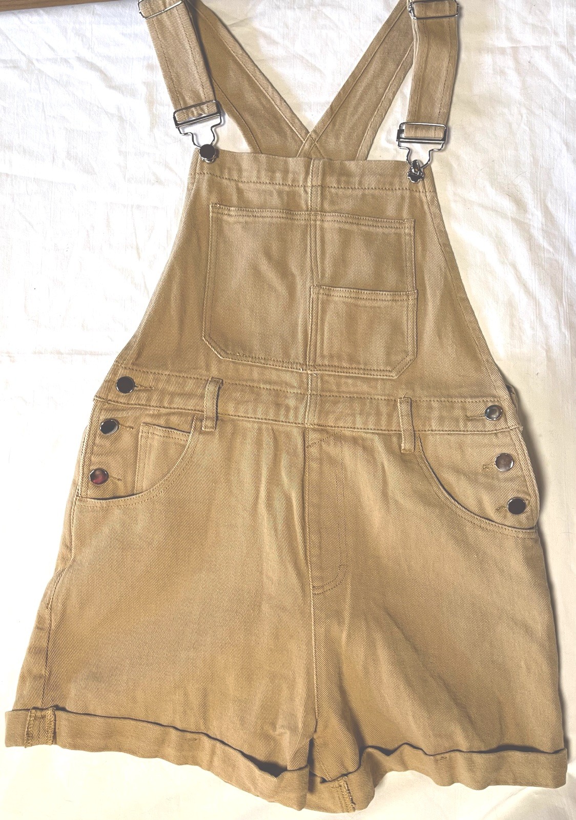 Denim Shortalls Womens M Tan Denim Canvas Shorts Jumpsuit Romper EUC