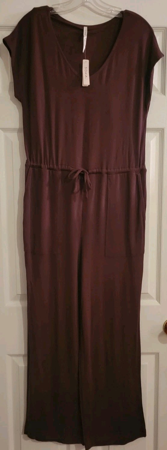 Soma Wide Leg V Neckline Jumpsuit BROWN NWT $89.50 M
