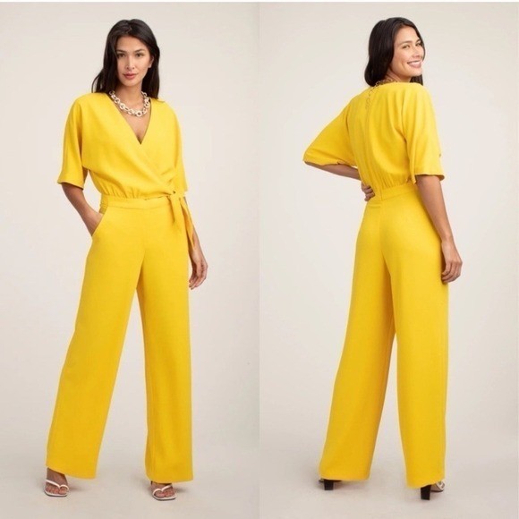 Trina Turk Kai Tie-Waist Wide Leg Jumpsuit Yellow