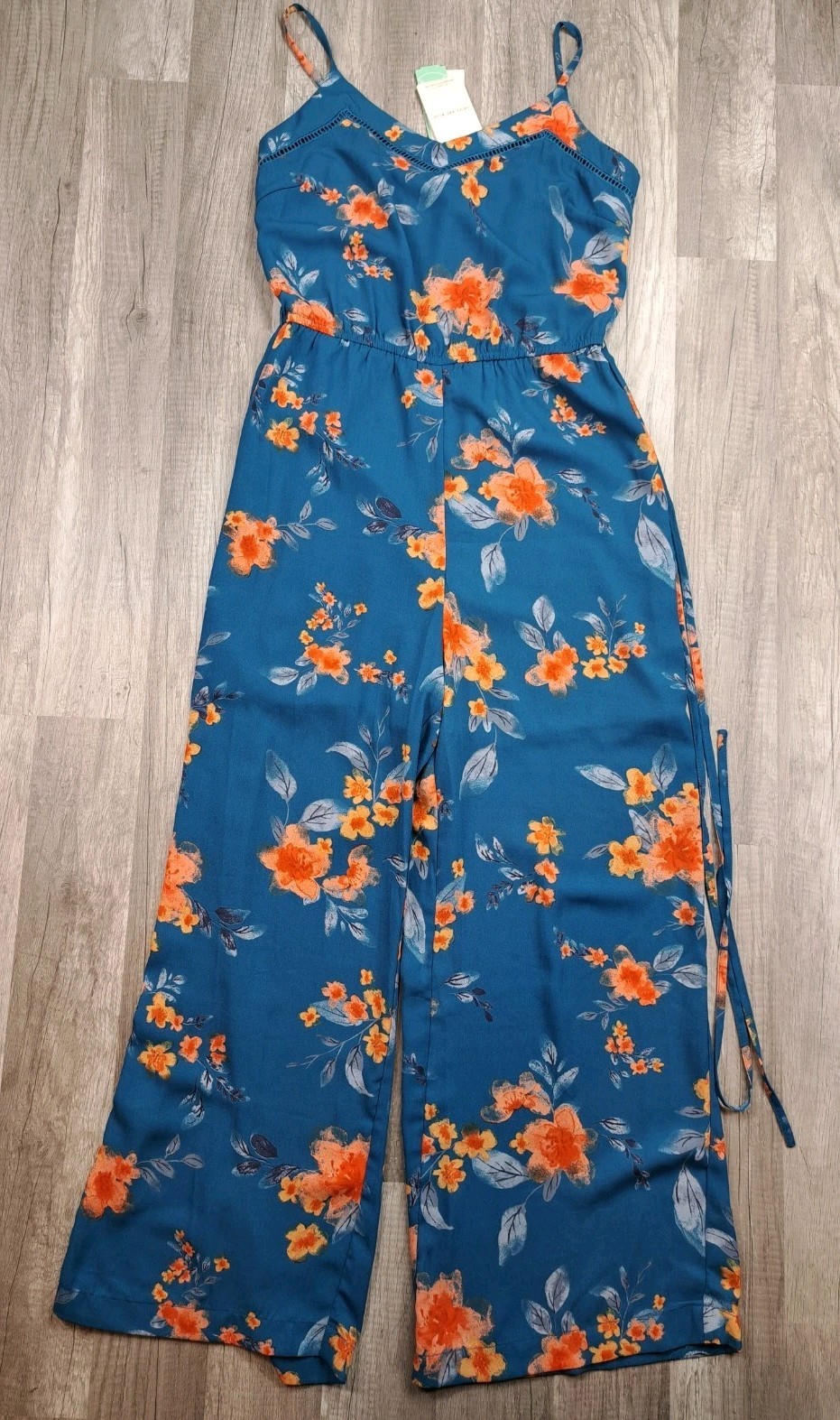Skies Are Blue Jaelynn Lattice Floral Jumpsuit Stretch Boho Women’s Size XSP NEW