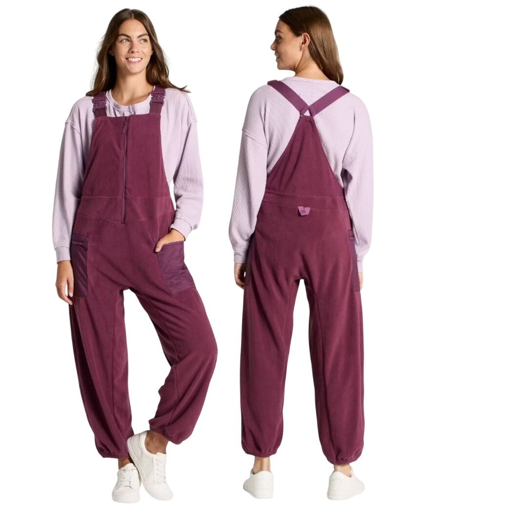 JoyLab Women’s Purple Fleece Relaxed Fit Zip Front Overalls Size XXL