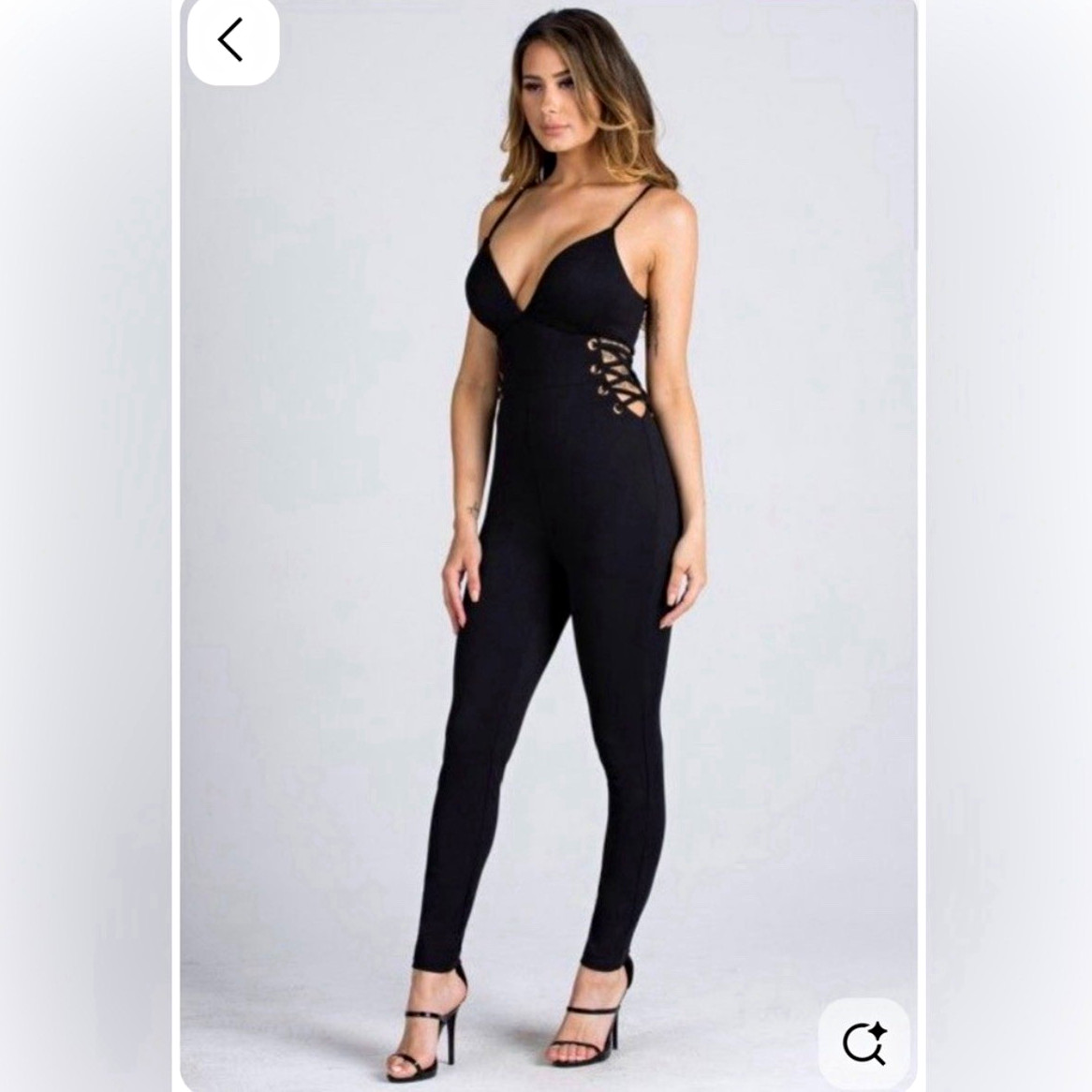 A’GACI Women’s Black Solid Strappy V-Neck Lace-Up Zip Skinny Jumpsuit M