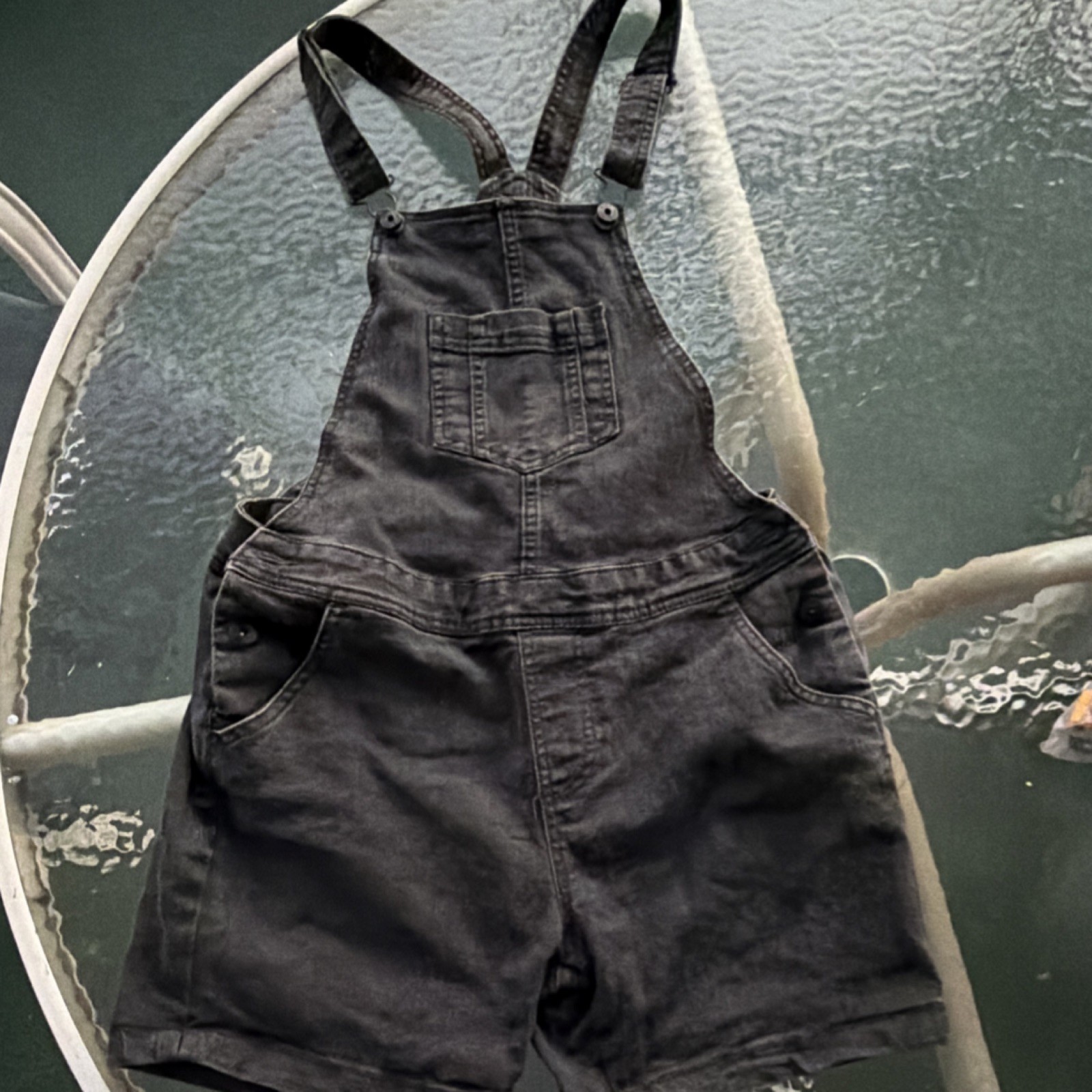 Esmara Women’s Black Denim Overall One-Piece, Size M, Pockets, Adjustable Straps