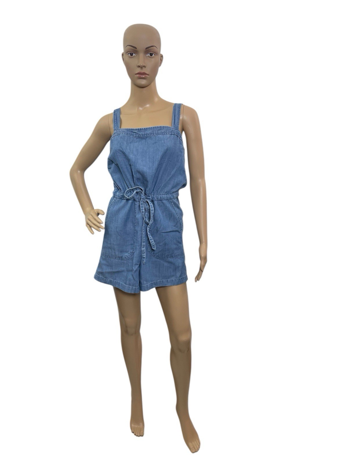 Gap Women’s Size 2 Sleeveless Blue Chambray Romper Lyocell Cotton Side Pocket