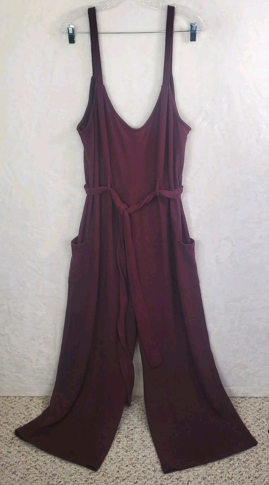 ASOS Burgundy Wide Leg Sleeveless Cropped Jumpsuit Minimalist Lounge Sz 14 Belt