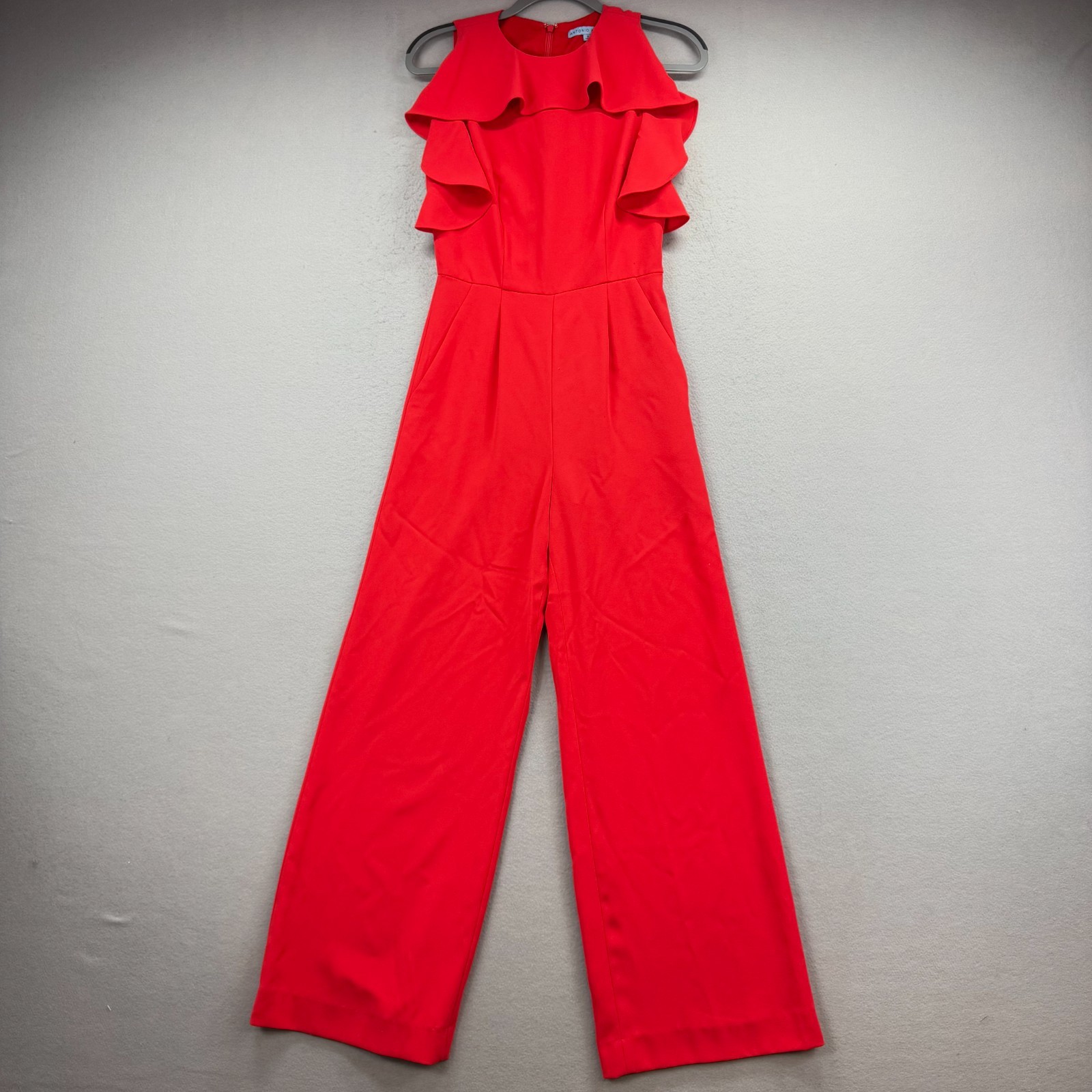 Antonio Melani Jumpsuit Womens 2 Red Ruffle Sleeveless Wide Baggy Evening Formal