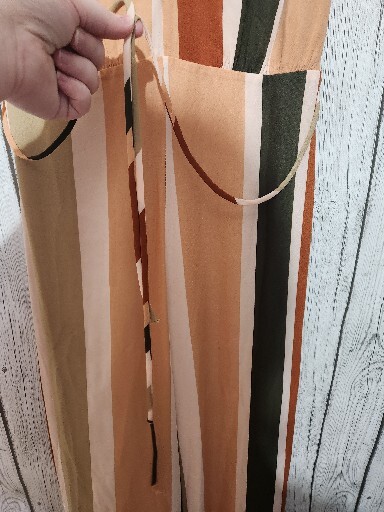 4SI3NNA Maxi Jumpsuit S Fall Colorblock Stripes Wide Leg V Neck Belt Zip Career
