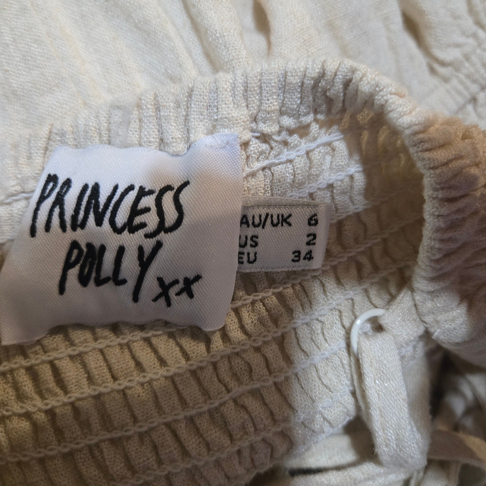 Princess Polly Cream Smocked Tie Front Romper XS US 2 Boho Festival