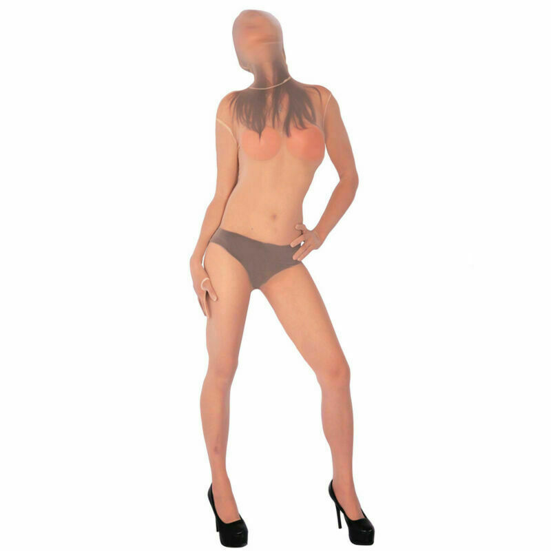 Plus Size 2-Way Zipper Bodysuit Sheer Full Body Stocking Zentai Costume Jumpsuit