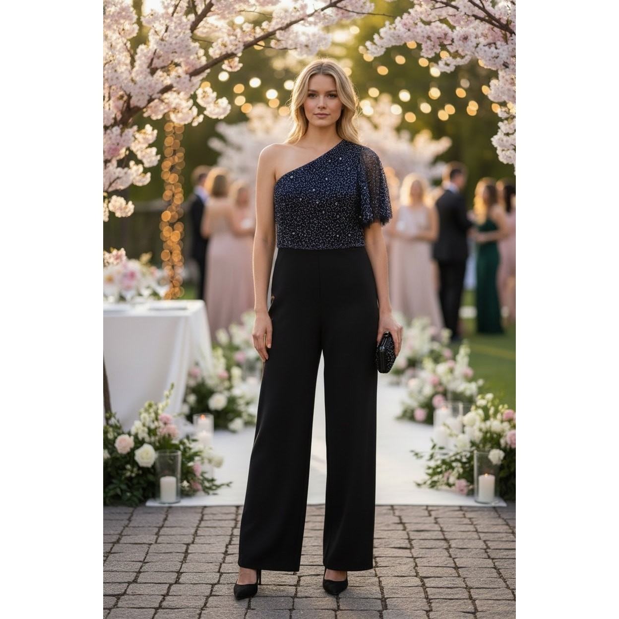 ADRIANNA PAPELL JUMPSUIT 16 BLACK ONE PIECE PARTY EVENING WEDDING GUEST SEQUINS