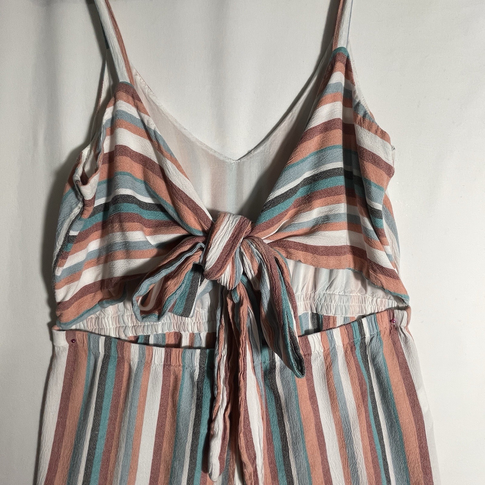 Womens Striped Jumpsuit Coastal Beach Resort Boho Chic Festival Colorful Sz M