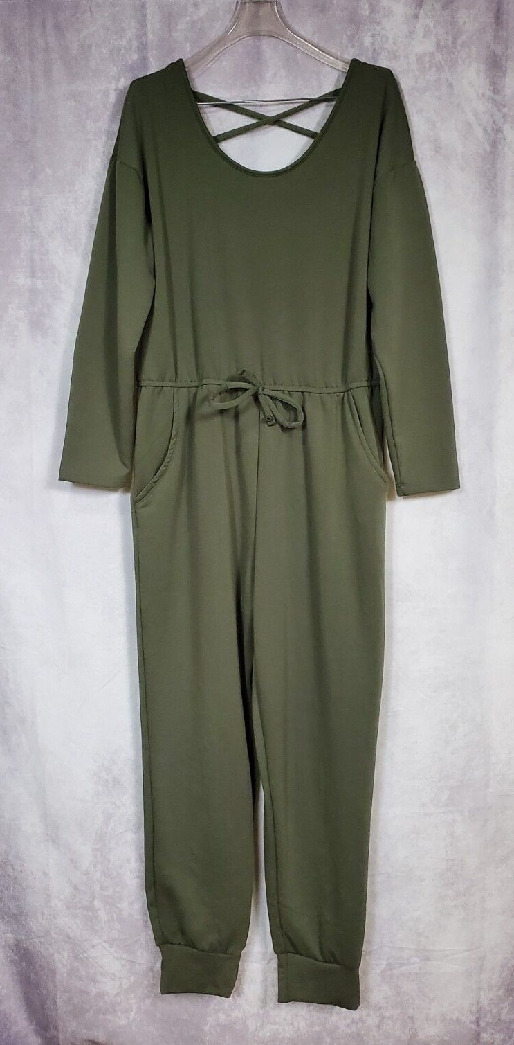 NO BOUNDRIES Long Sleeve Fleece Jumpsuit XL 15 – 17 ARMY GREEN NWT