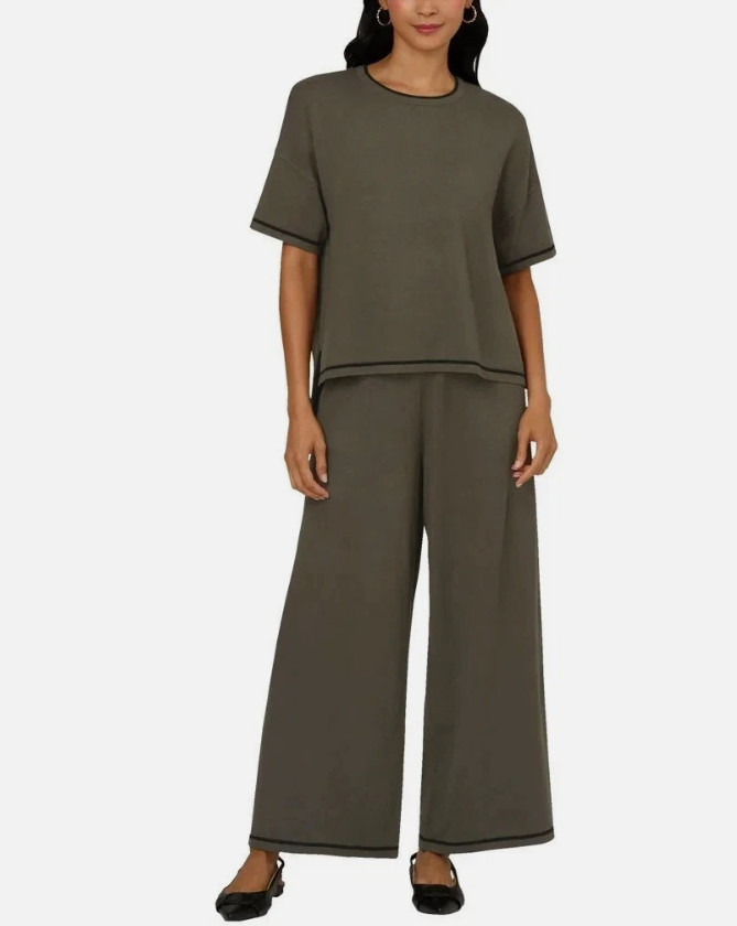 Adrianna Papell Women’s 2-Piece Knit Sweater Top Wide-Leg Pant Set XL Dark GREEN