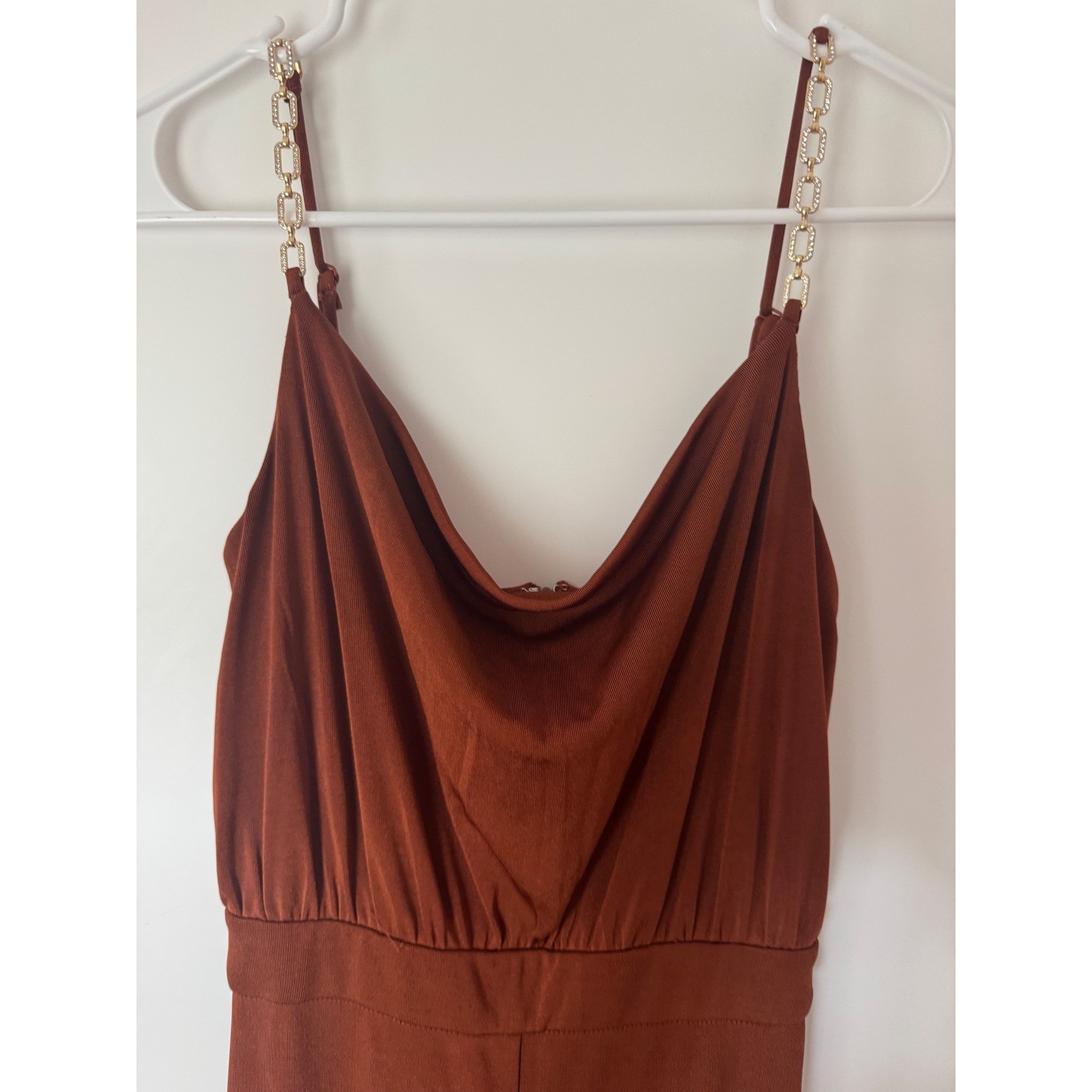 Jason Wu Rust Brown Cowl Neck Jumpsuit Rhinestone Chain Straps Womens XS