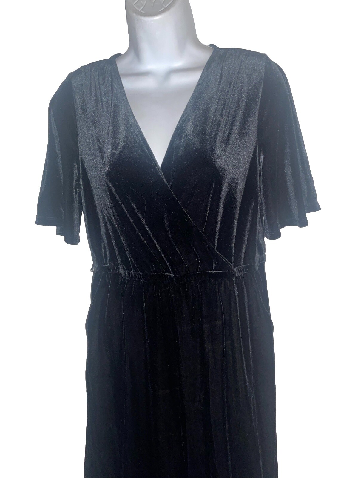 NWT The Get Black Stretch Velvet Velour Wrap Bodice Jumpsuit Sz S
