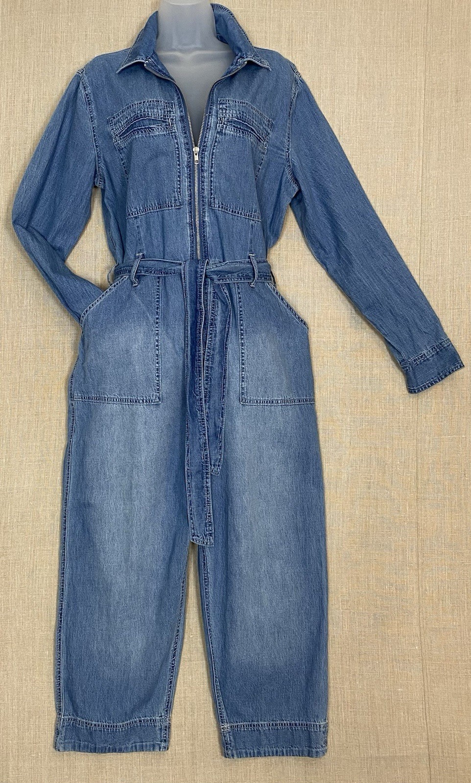 Denim Jumpsuit Sz 10 Indigo Blue Long Sleeve Lightweight Utility Boiler Suit