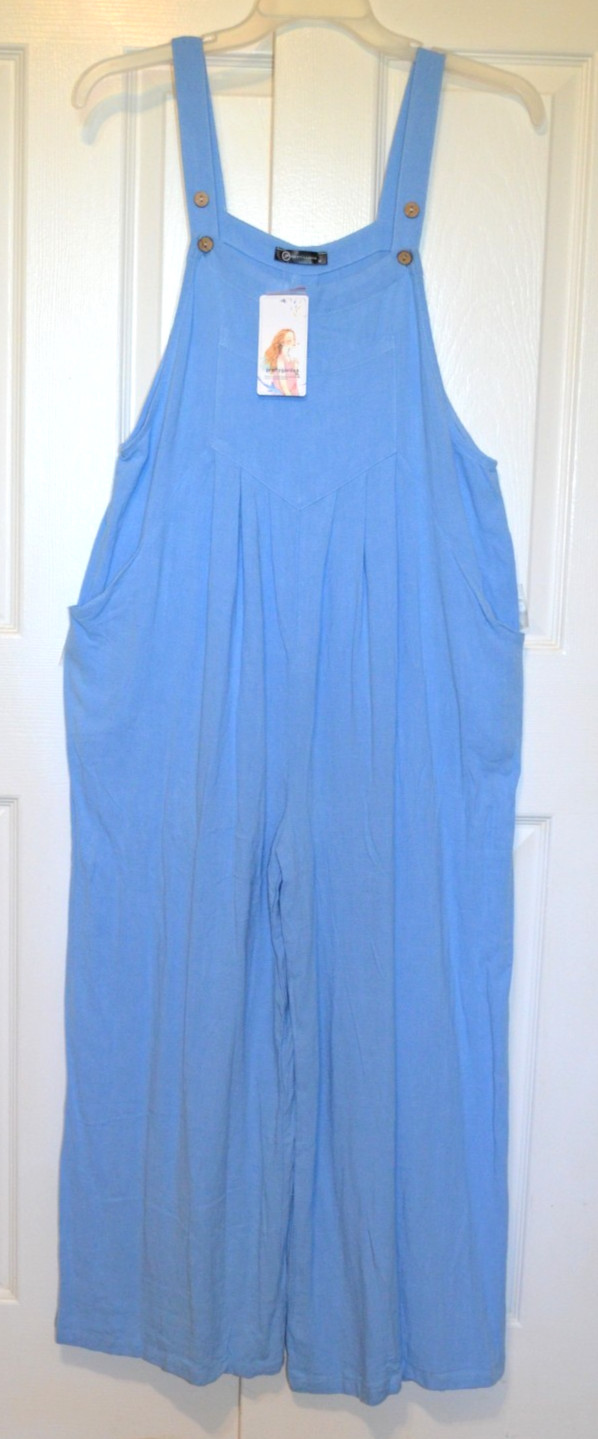 Pretty Garden Womens Blue Bib Jumpsuit Romper Size Medium Cotton Linen Nwt’s