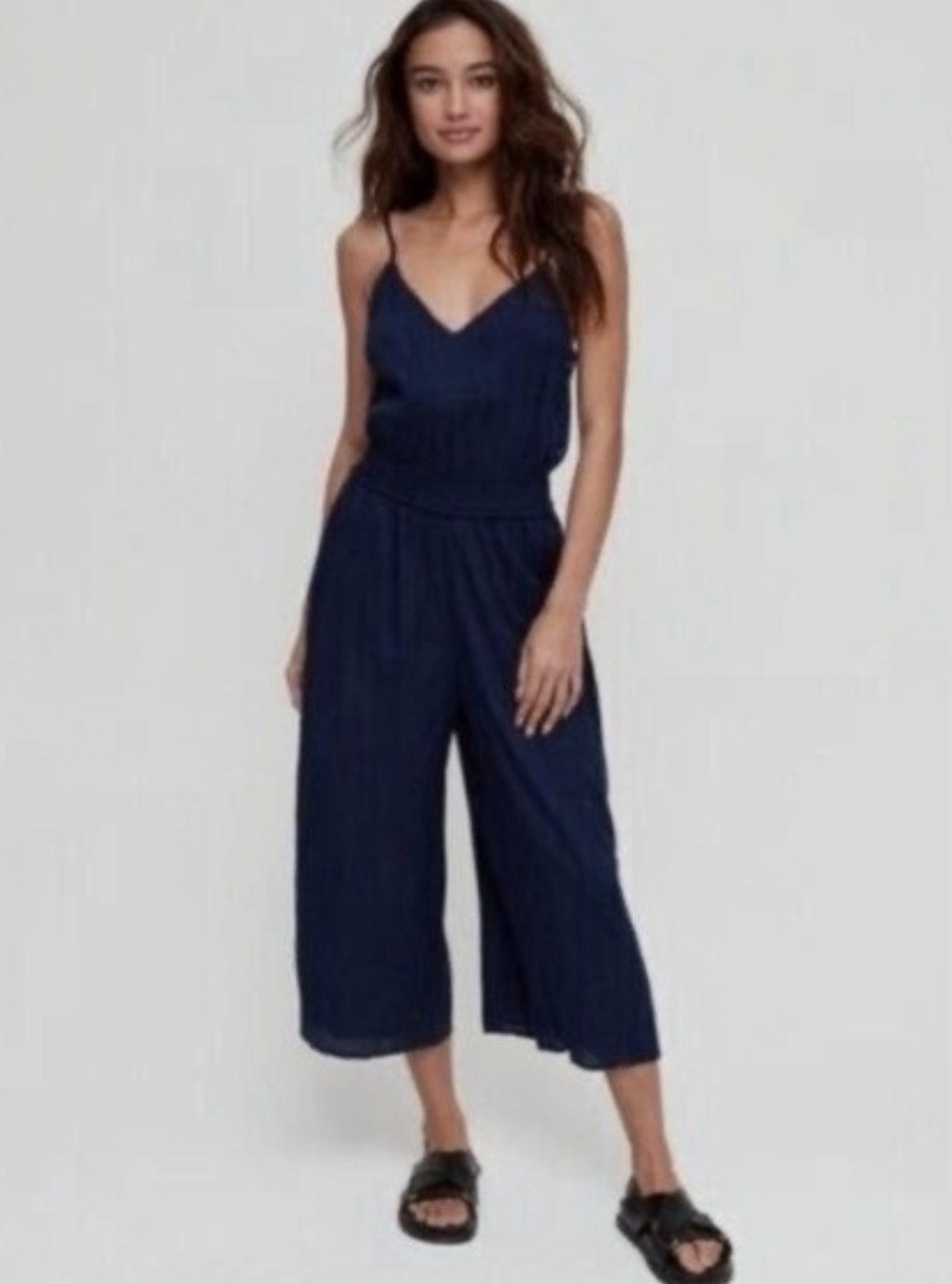 Women’s Wilfred Aritzia Irene La Boheme Jumpsuit XXS Modal Navy Boho Beach