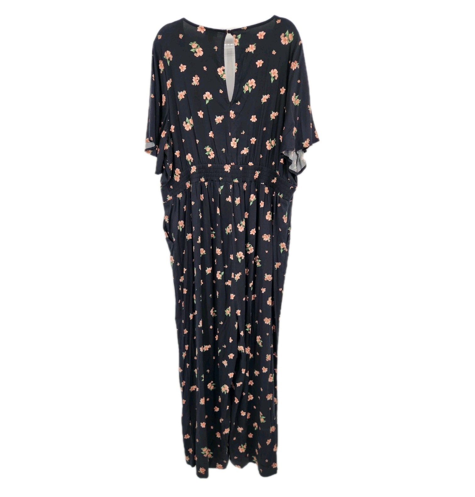 Torrid Stretch Challis Flutter Sleeve Jumpsuit Womens Size 3X Black Floral