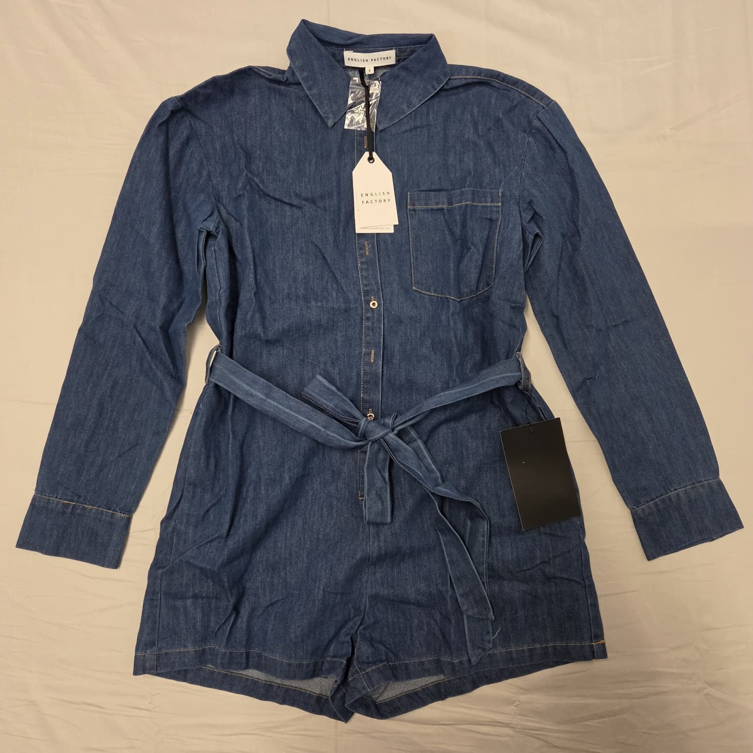 English Factory Women’s Blue Denim Long Sleeve Romper