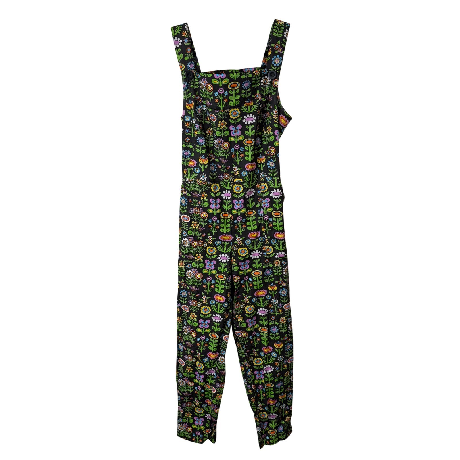 Nooworks Womens Overalls Awesome Blossom Medium Black Floral Cotton Jumpsuit